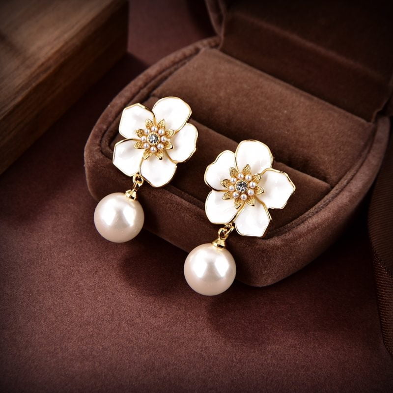 Pearl Camellia Drop Earrings