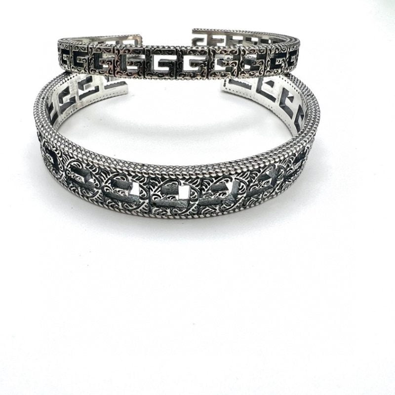 Silver Greek Key Cuff Set
