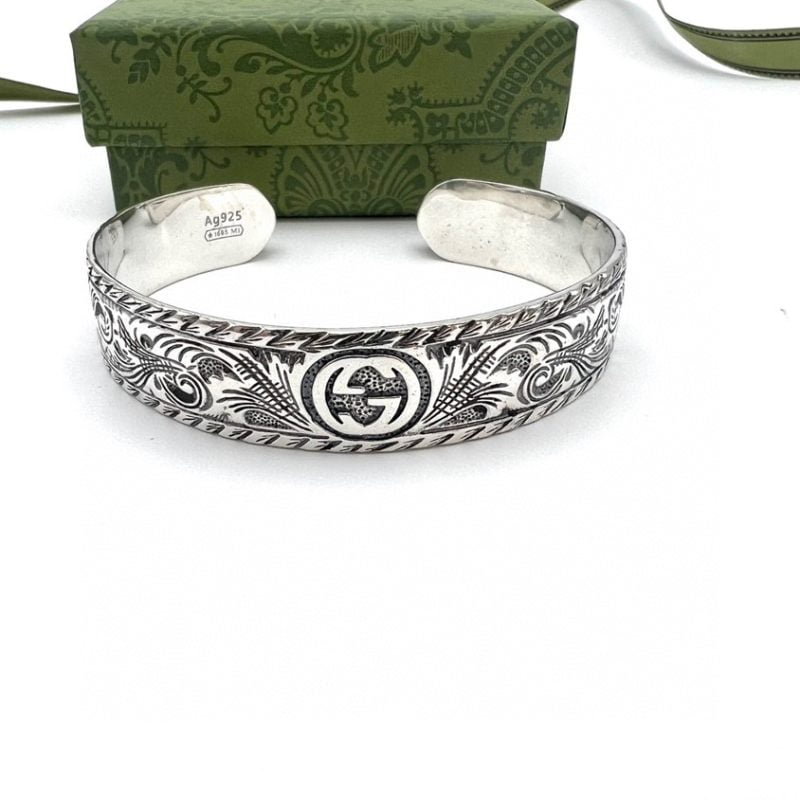 Silver Engraved GG Cuff